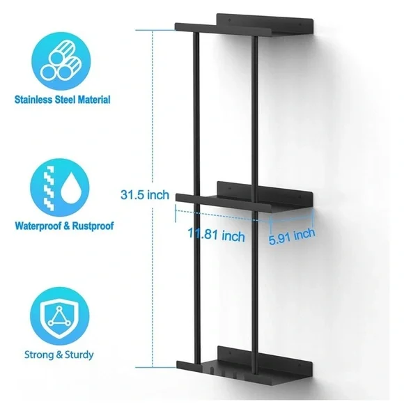 Black Wall-Mounted Towel Rack - Picture 2 of 5